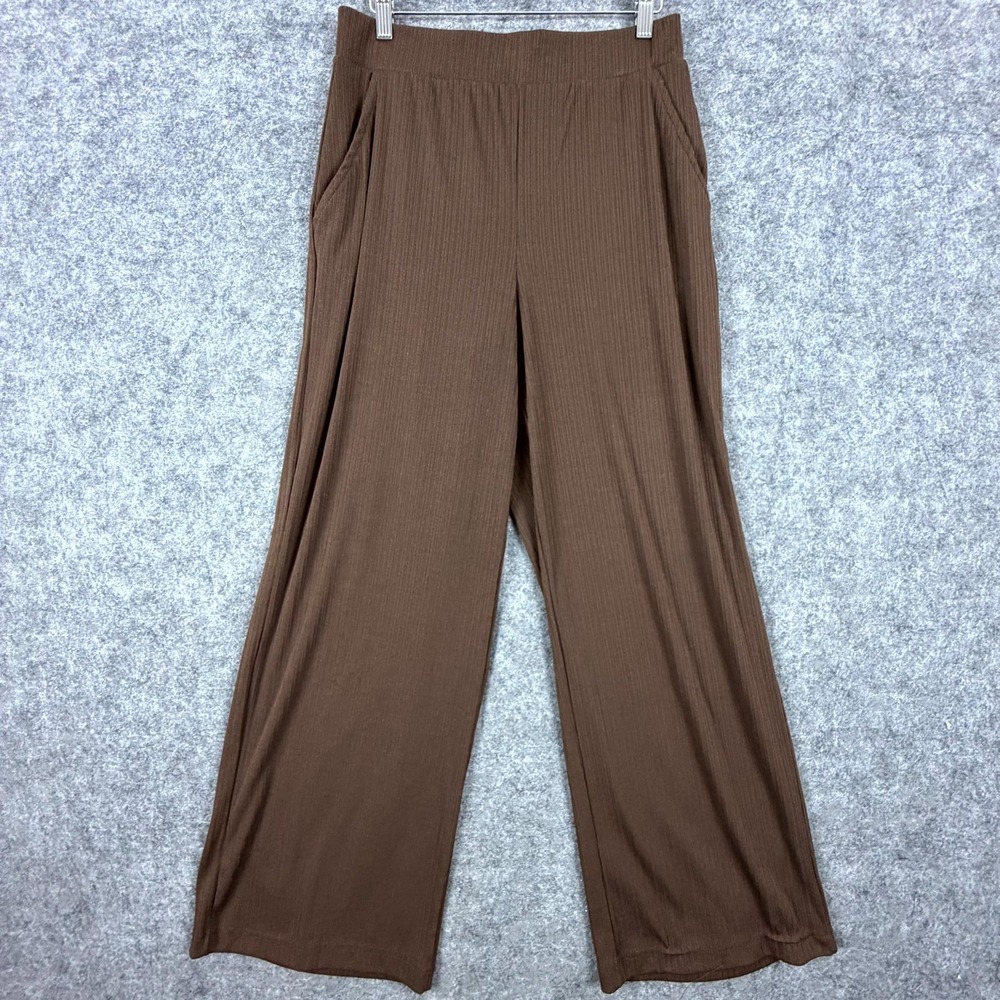 Dictionary Lounge Pants Womens Medium Brown Stretch Ribbed Knit Elastic Waist